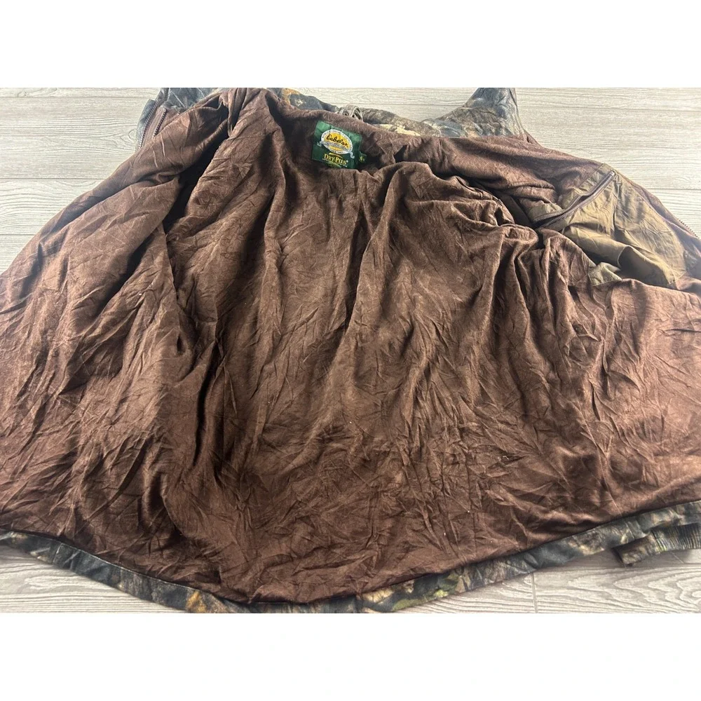 Cabelas Dry Plus Camo Outdoor Jacket Lined Full Zip Mens XL Extra Large Brown